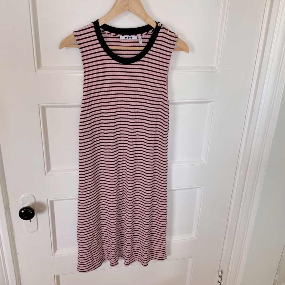 Three Dots Pink & Black Striped Tank Dress; Large